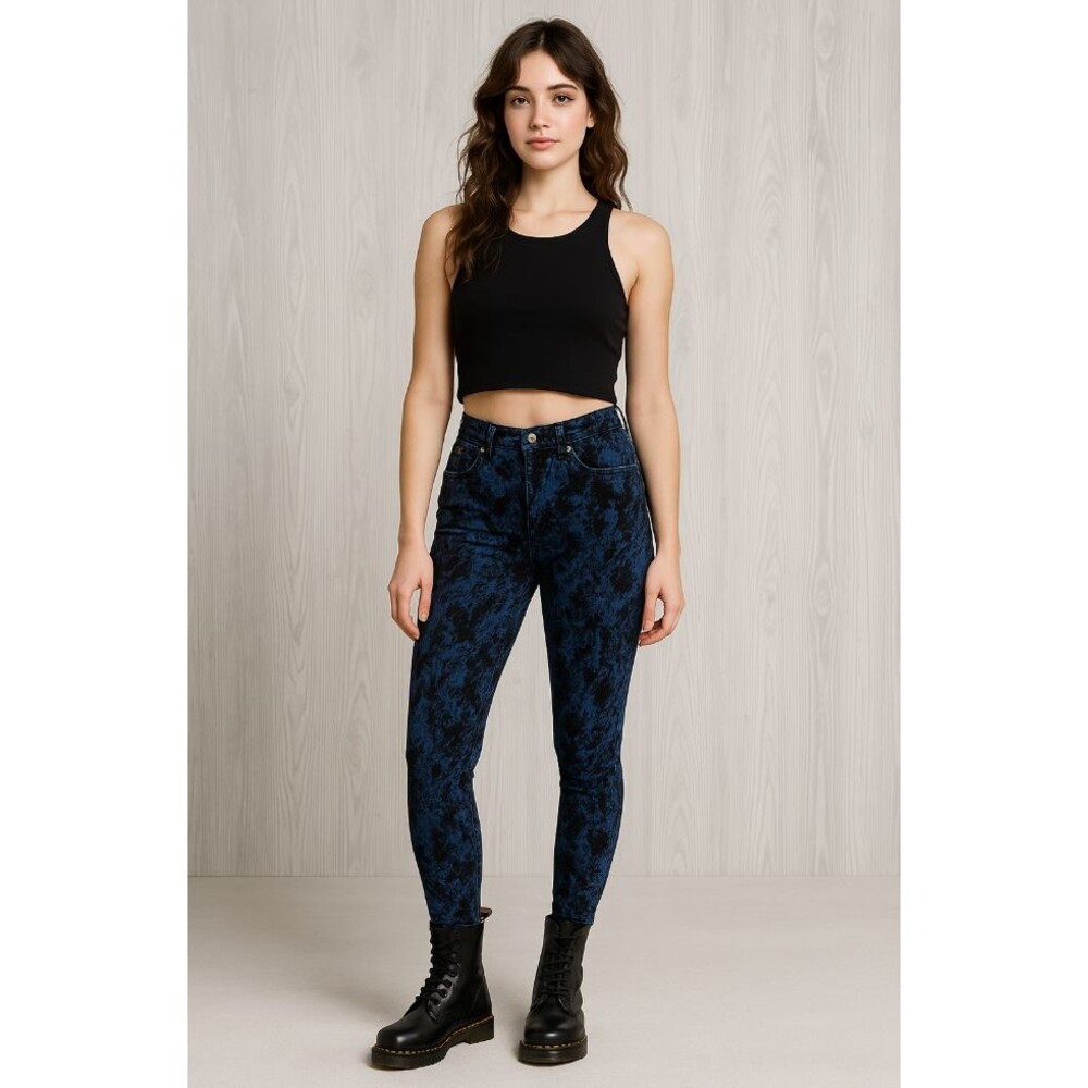 Free People Navy Black Velvet Snakeskin Print Jeans 31*